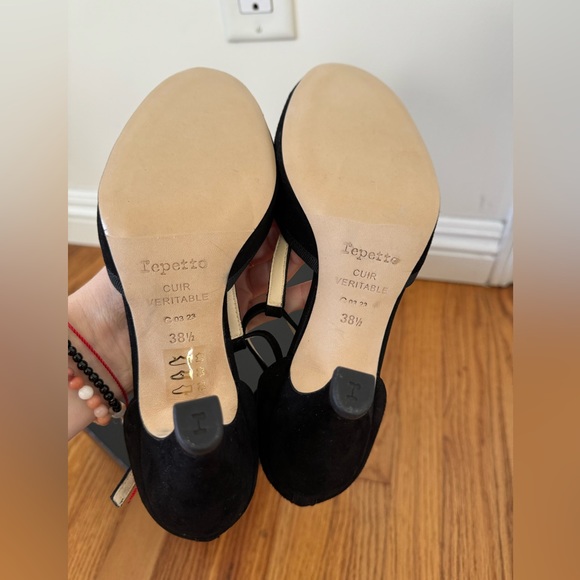 Repetto Salomes Lambskin Leather Black Carbon T-Strap Heels Ballroom 38.5 - Picture 11 of 14